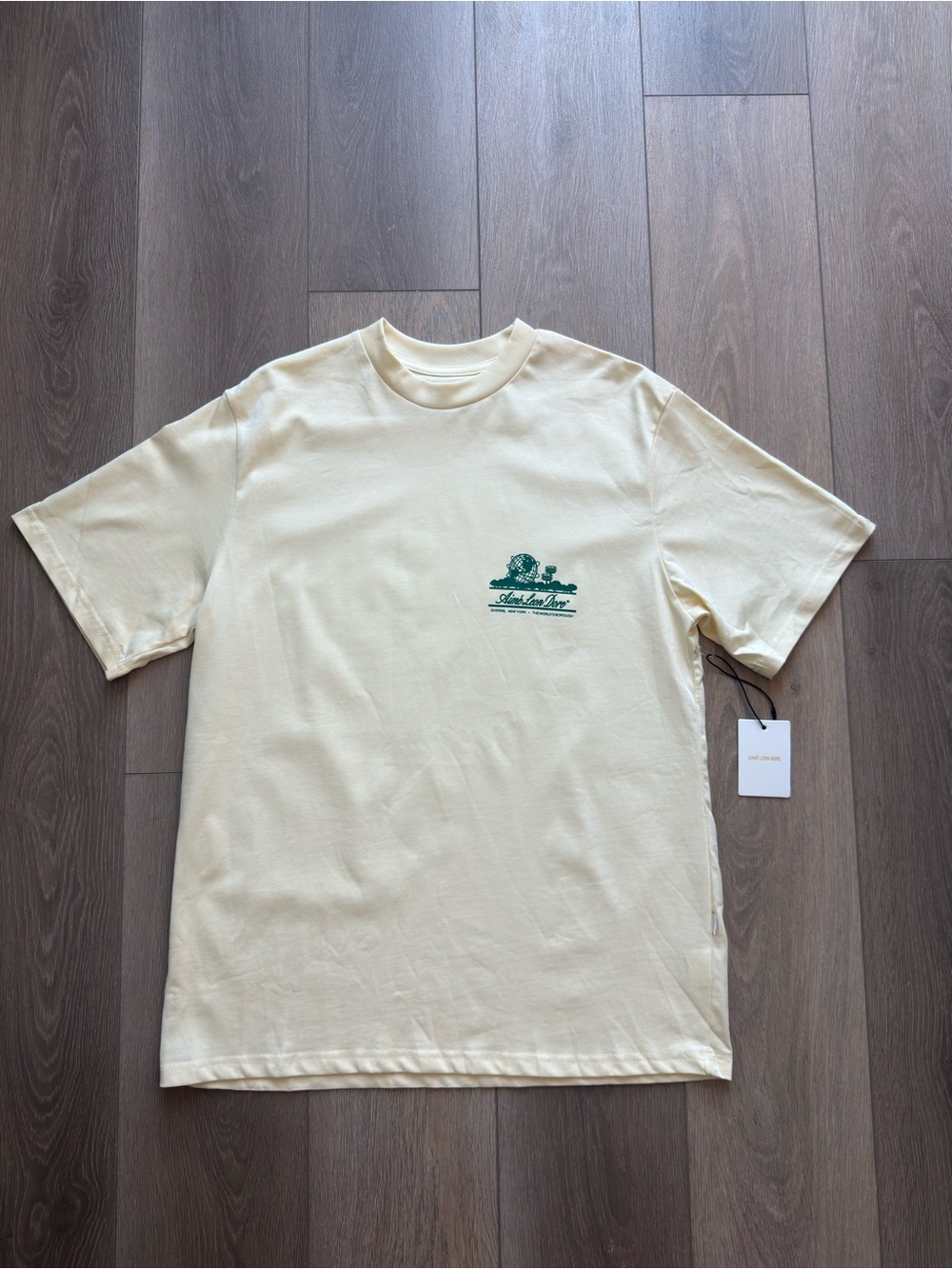 Aime Leon Dore Cream Short-Sleeve Tee with Green Chest Logo